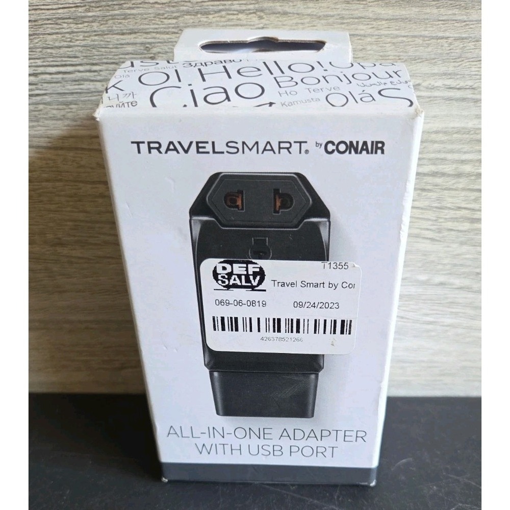 Travel Smart by Conair All-in-One Adapter with USB Port. E6